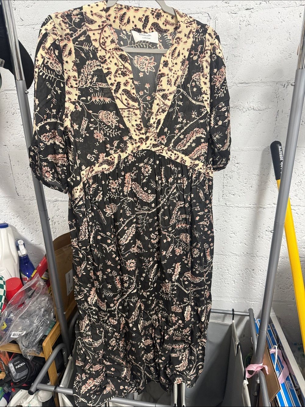 Boho Floral Black & Cream Midi Dress - ba&sh Size 1 - LIKE NEW